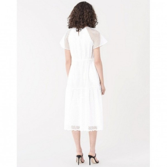 Diane Von Furstenberg Elegant White Eyelet Midi Tiered Dress Resortwear Sundress - Picture 2 of 14
